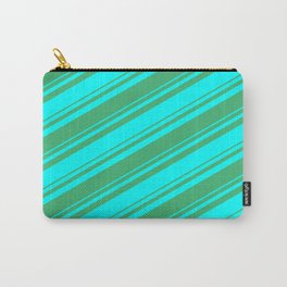 [ Thumbnail: Sea Green and Aqua Colored Lined Pattern Carry-All Pouch ]