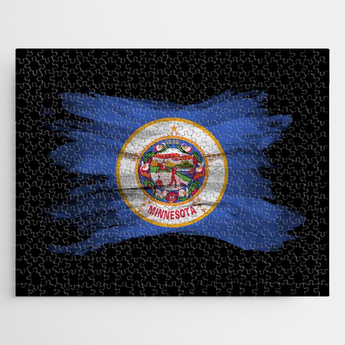 Minnesota state flag brush stroke, Minnesota flag background Jigsaw Puzzle