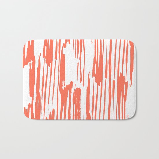 Bamboo Stripes White on Deep Coral Bath Mat