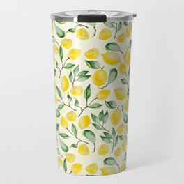 Watercolor Lemon Pattern Travel Mug