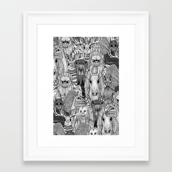 cryptid crowd black white Wood Wall Art by Sharon Turner