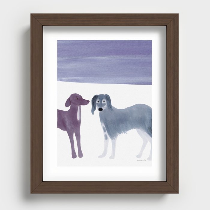 Close Dogs at a Beach - Blue and Purple Recessed Framed Print
