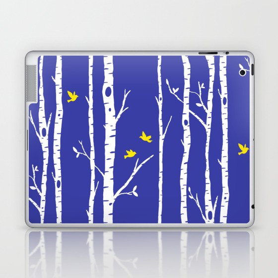 Birch trees with yellow birds Laptop & iPad Skin