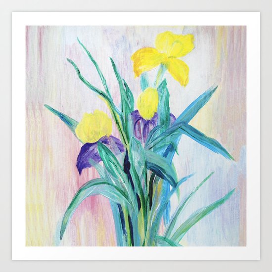 irises on pastel background Art Print