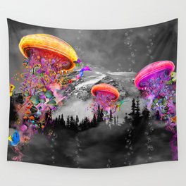 Electric Jellyfish Mountain  Wall Tapestry