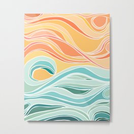 Sea and Sky Abstract Landscape Metal Print | Clouds, Summer, Blobs, Illustration, Ocean, Sunset, Sunrise, Sun, Sky, Colorful 
