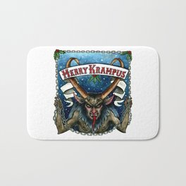 Merry Krampus Bath Mat | Krampus, Santa, Typography, Christmas, Ink, Illustration, Watercolor, Folklore, Demon, Painting 