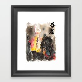 Dark Souls Bonfire with a Warrior Japanese calligraphy Framed Art Print