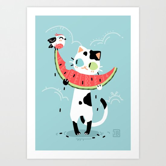 Watermelon Cat Art Print