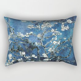 Van Gogh Almond Blossoms Dark Navy Blue Rectangular Pillow