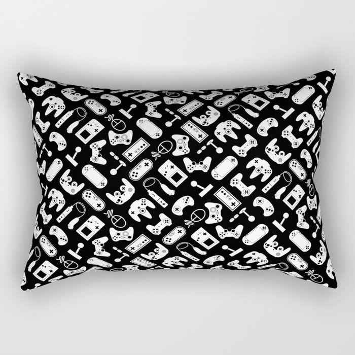 Control Your Game - White on Black Rectangular Pillow