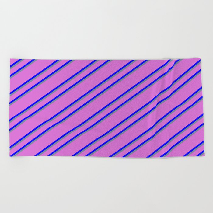 Orchid, Blue & Light Slate Gray Colored Pattern of Stripes Beach Towel