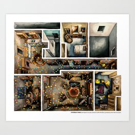 The house of Will with Christmas lights for communicating with the Upside Down world Art Print