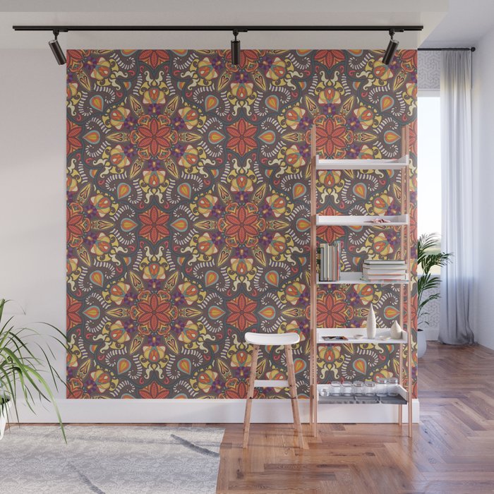 Colorful Abstract Ethnic Floral Mandala Pattern Design Wall Mural By Somberlain Society6 Christian mandala stained glass window, beautiful colorful french work of art. society6