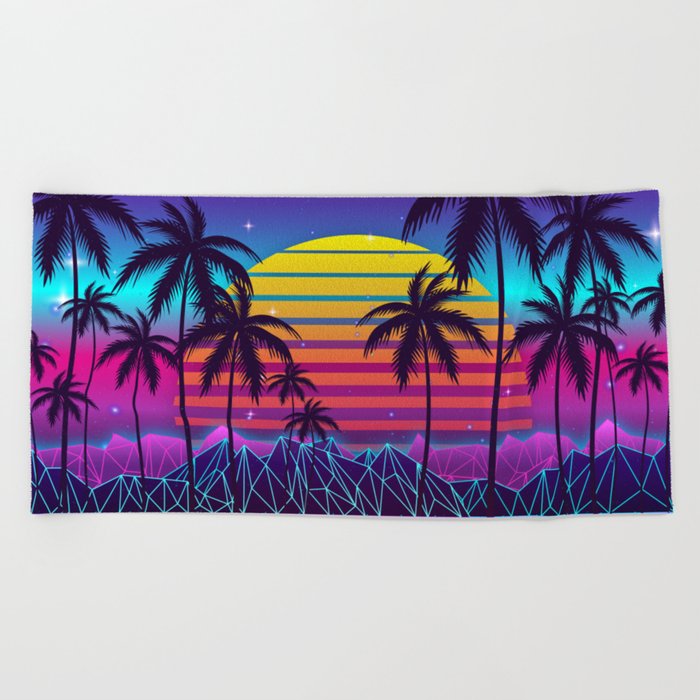 Radiant Sunset Synthwave Beach Towel