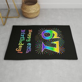 [ Thumbnail: 67th Birthday - Fun Rainbow Spectrum Gradient Pattern Text, Bursting Fireworks Inspired Background Rug ]