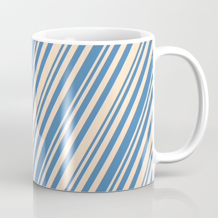 Bisque & Blue Colored Stripes/Lines Pattern Coffee Mug