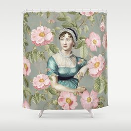 My Tribute to Jane Austen- Jane Austen And Redouté Roses  Shower Curtain