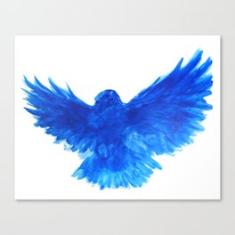Blue Raven Flying with Open Wings Canvas Print