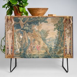 Antique 17th Century Romantic Mythological Garden Italian Tapestry Credenza