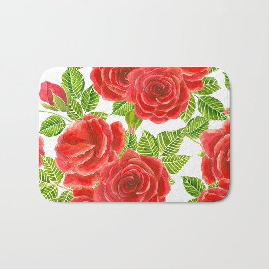 Red roses watercolor seamless pattern Bath Mat