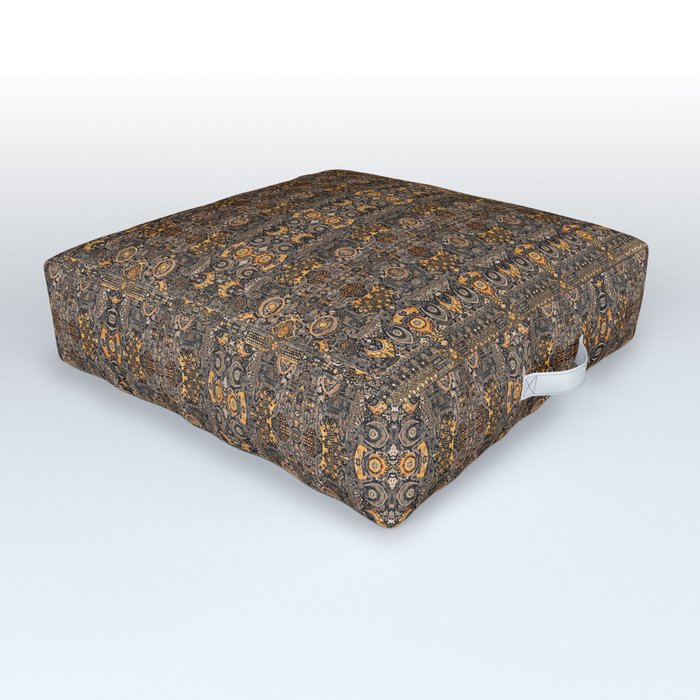 N281 - Gold and Black Oriental Heritage Bohemian Traditional Moroccan Fabric Style Outdoor Floor Cushion