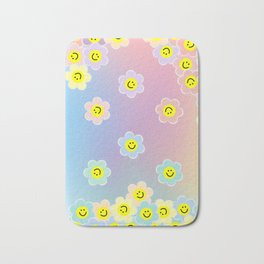 Colourful Pastel Happy Daisies on Pastel Gradient Rainbow Background Bath Mat