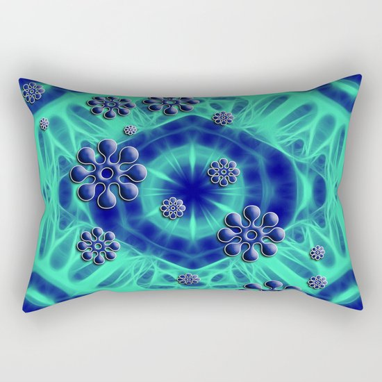 Popping flowers in trippy blue Rectangular Pillow