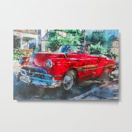Classic Red Convertible Coupe Parked Beside Road Metal Print
