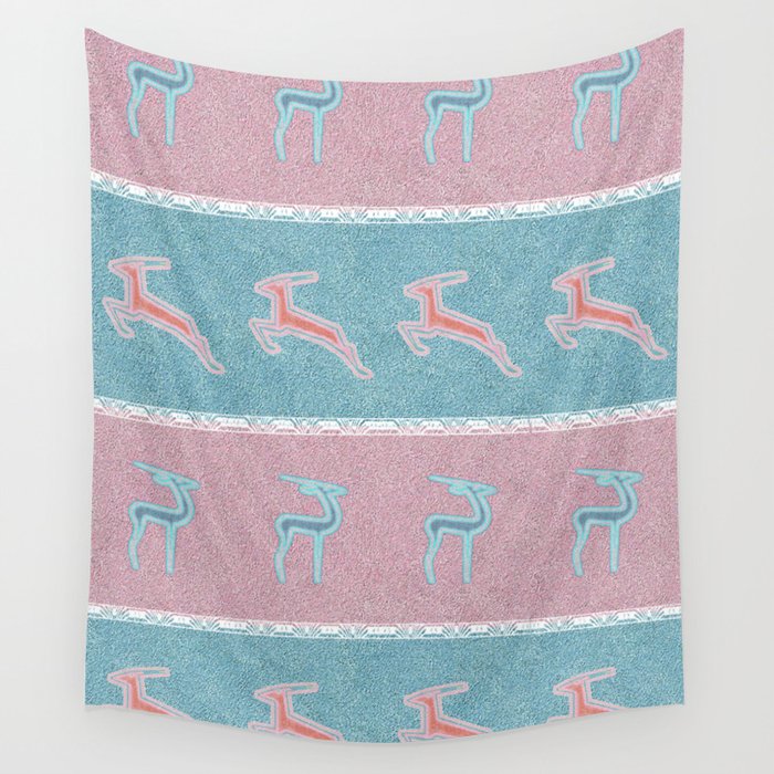 Pastel Antelope on Pink and Blue Stripes Wall Tapestry