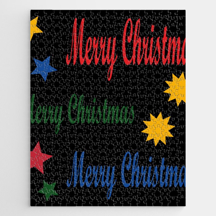 Merry Christmas Greeting on Black Background Jigsaw Puzzle