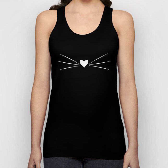 Cat Heart Nose & Whiskers White on Black Tank Top