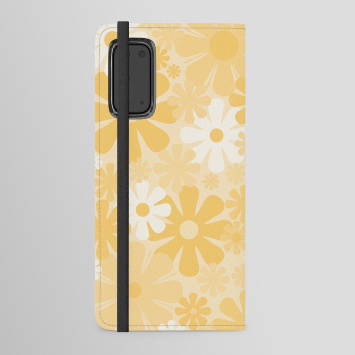 Retro 60s 70s Aesthetic Floral Pattern in Light Buttercream Yellow Android Wallet Case