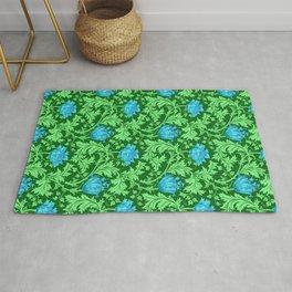 William Morris Anemone, Emerald Green and Cerulean Blue Area & Throw Rug