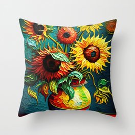 Van Gogh Sunflowers Inspired Floral Prints Throw Pillow
