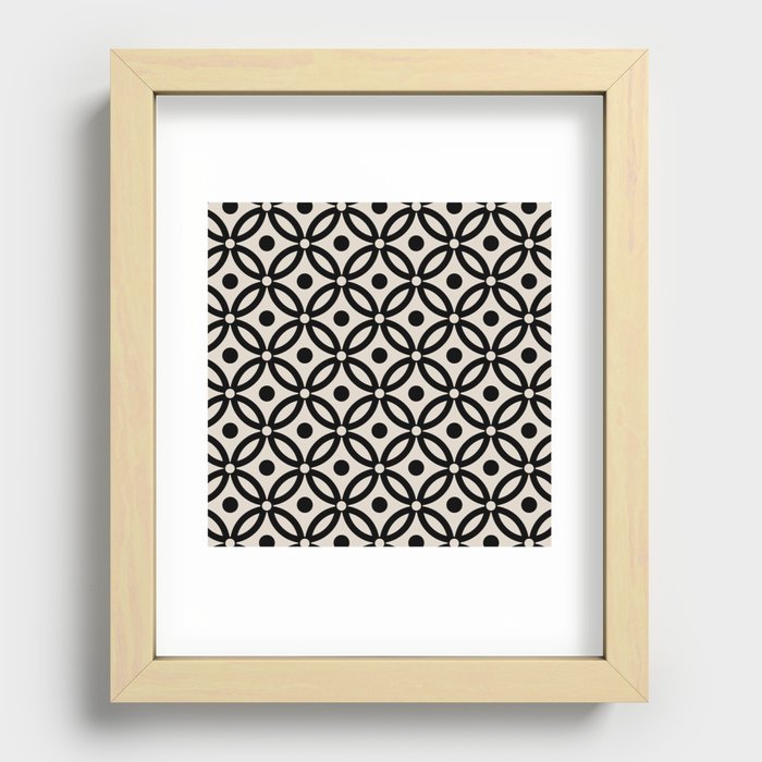 Classic Intertwined Ring and Dot Pattern 621 Black and Linen White Recessed Framed Print