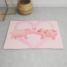 Cute Watercolor Hand-painted Little Pigs in Love I Love You Farm Animals Gift Pastel Baby Pink Color Rug