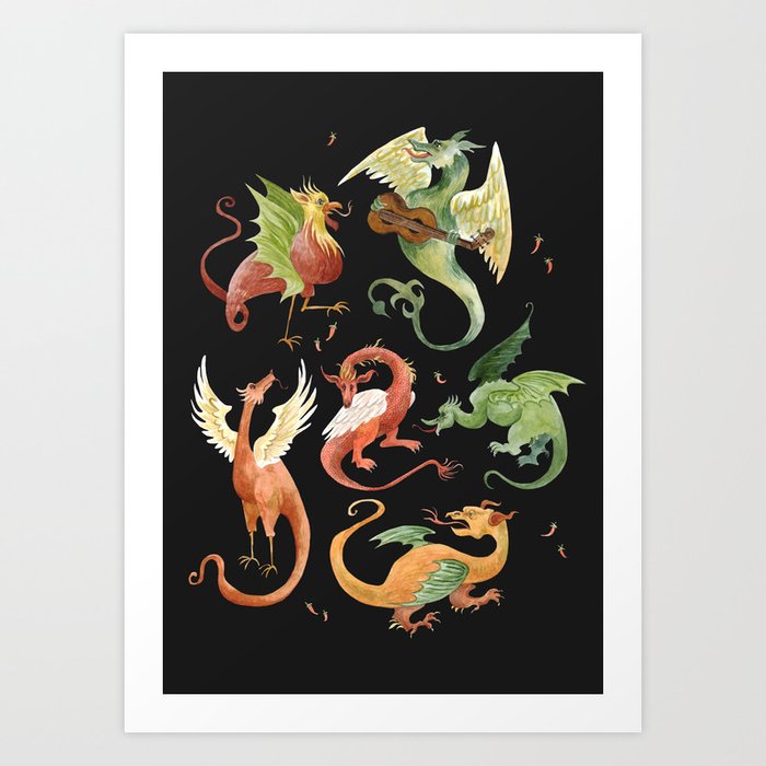 Medieval Chilli Dragons Art Print