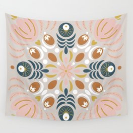 Rosy Bloom Constellation: A Celestial Mandala Dream Wall Tapestry