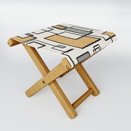 Composition - Mid-Century Modern Minimalist Geometric Abstract in Muted Mustard Gold, Gray, and Cream Folding Stool