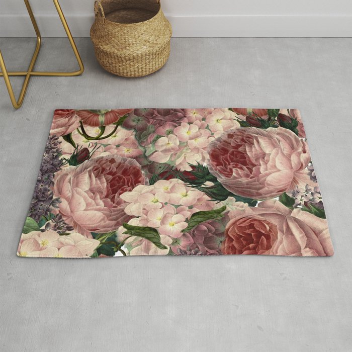 Vintage & Shabby Chic Pink Dark Floral Roses Lilacs Flowers Watercolor