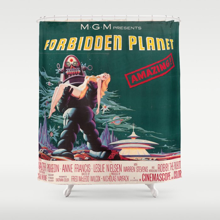 Forbidden Planet - 1956 Vintage Movie Poster Shower Curtain