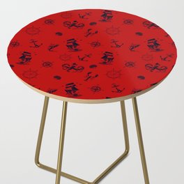 Red And Blue Silhouettes Of Vintage Nautical Pattern Side Table