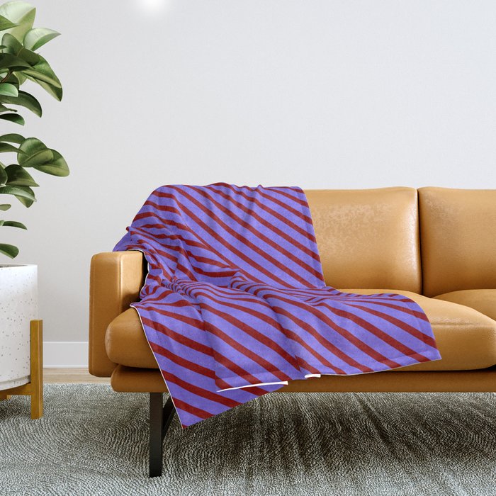 Medium Slate Blue and Dark Red Colored Lines/Stripes Pattern Throw Blanket