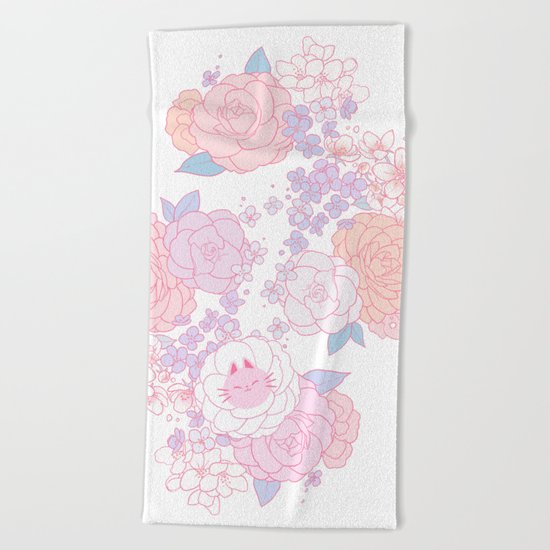 Feline Florals Beach Towel