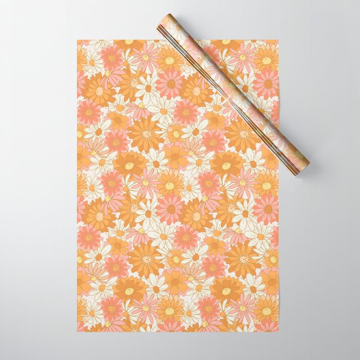 70s Floral - Pink & Orange Wrapping Paper