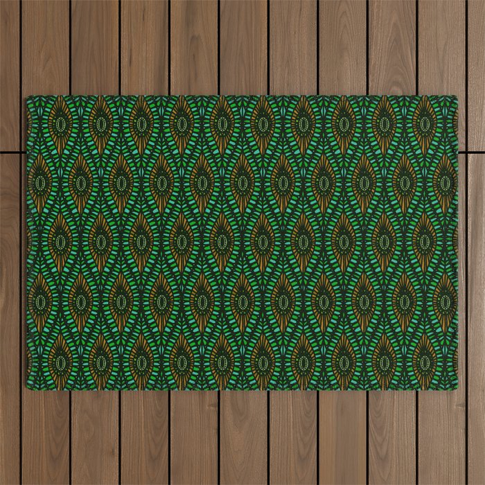 Forest Green Filigree Lace Outdoor Rug