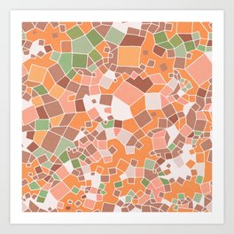 Abstract geometric field map 1. Orange and green Art Print