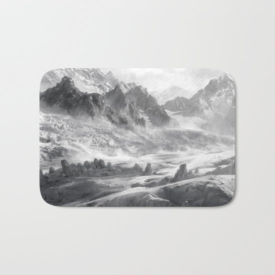 Dark & Eerie Mountains (Black & White) Bath Mat