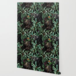 Vintage & Shabby Chic - Tropical Jungle and Elephants Night Wallpaper